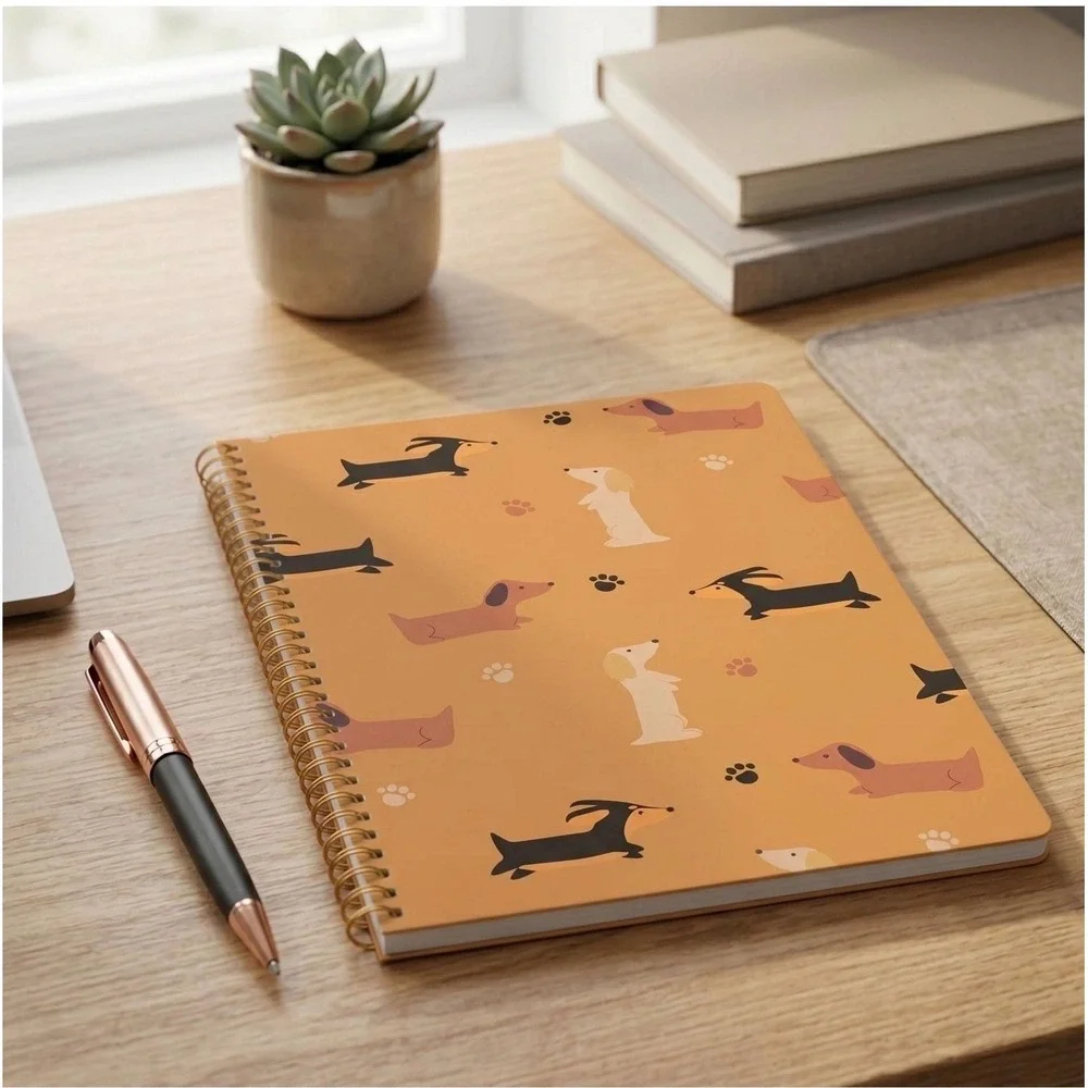 Dachshund Dog Spiral Notebook Wide Ruled 160 Pages 8x10.5 Tan Wiener Dog Journal